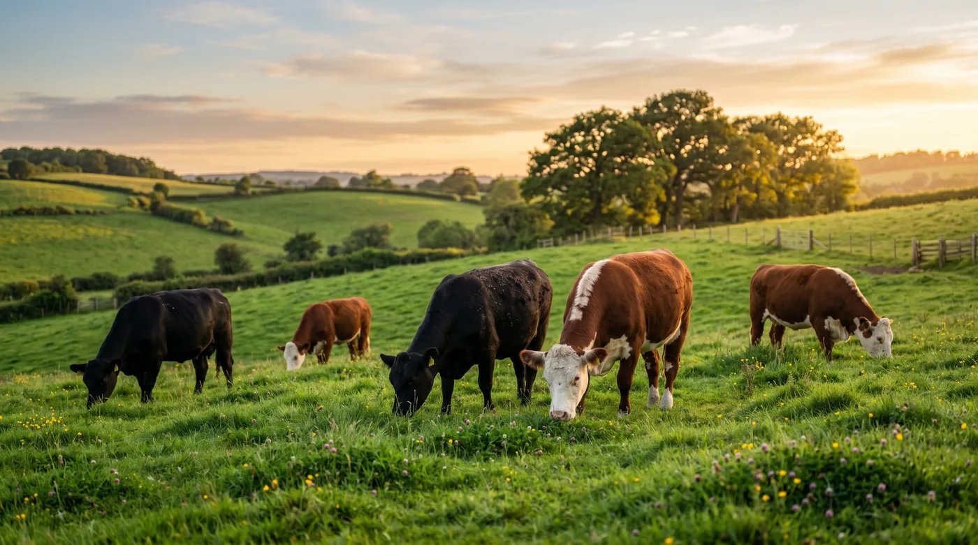 Raças britânicas e carne bovina: por que Angus e Hereford são tão citadas quando se fala em qualidade — imagem editorial de carne bovina e qualidade técnica