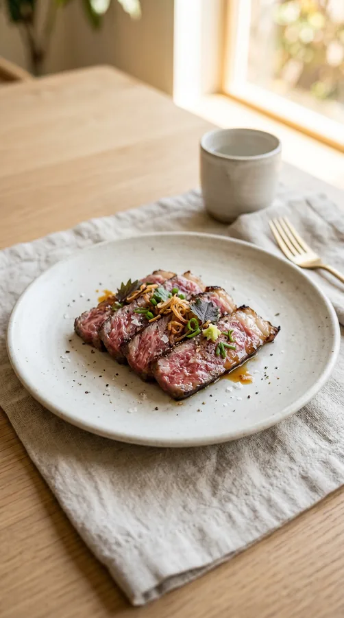 Imagem editorial complementar sobre Wagyu, marmoreio e maciez: por que gordura intramuscular muda a experiência