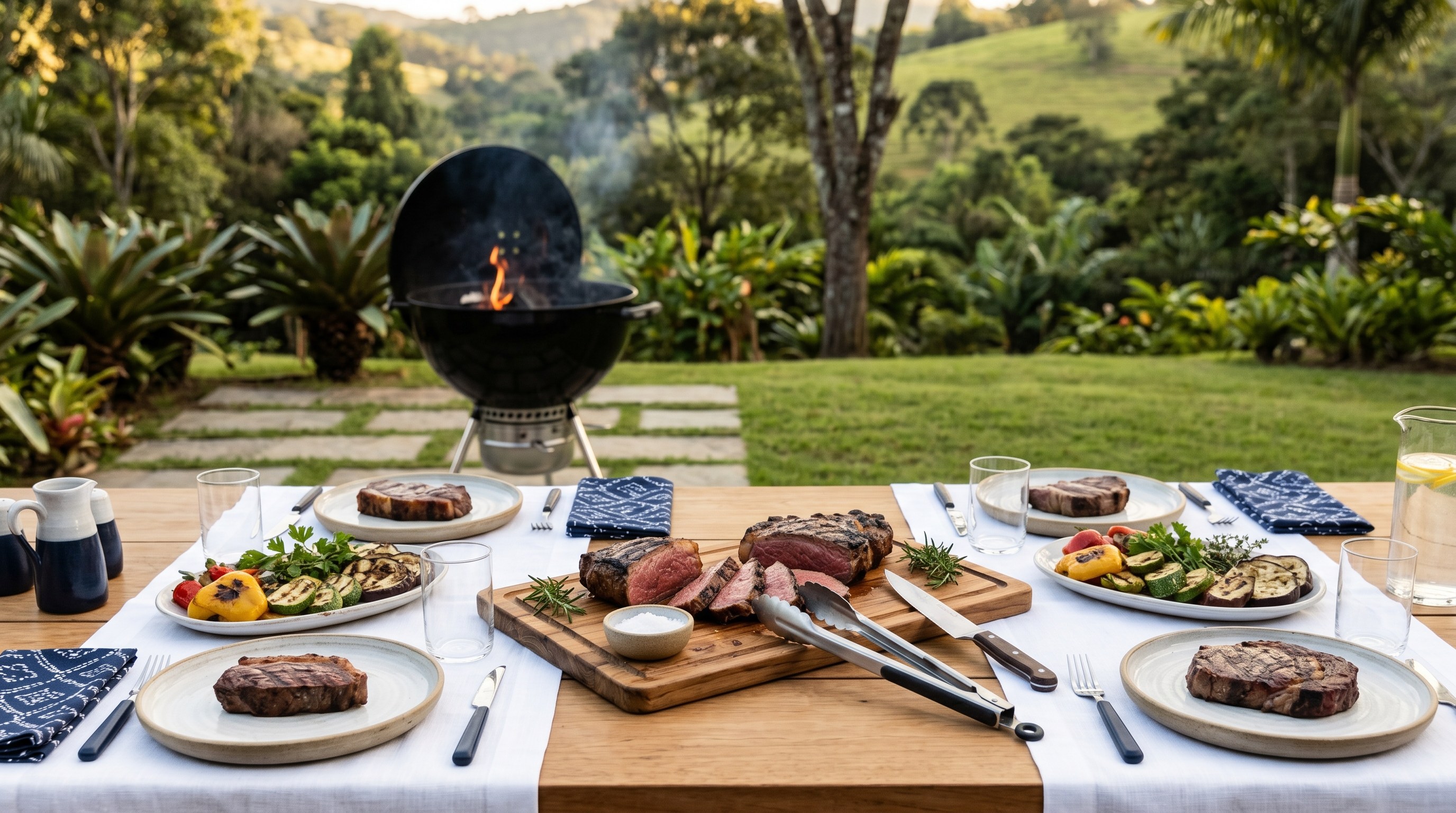 Mesa de churrasco kosher ao ar livre para evento corporativo