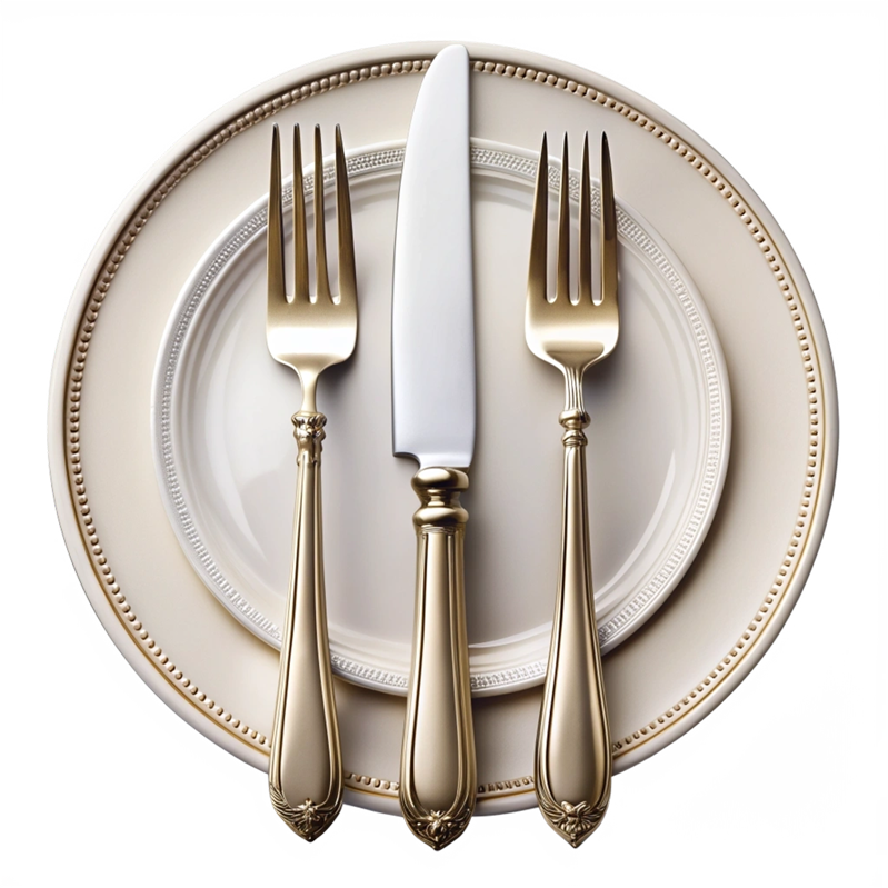 Prato e talheres para mesa de evento