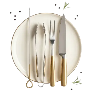 Prato e talheres para mesa de evento